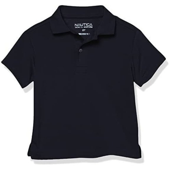 Nautica Boys' School Uniform Short Sleeve Polo Shirt, Button Closure, Navy, 5 - Picture 1 of 6